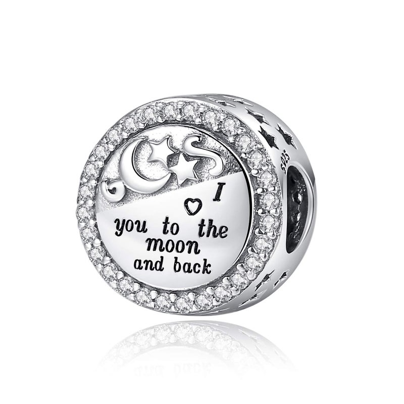 Linorui 925 Sterling Silver Charms Fit Pandora Charms Bracelet I Love You to The Moon and Back Fit Wife Mom Christmas Birthday Gift - Image 1